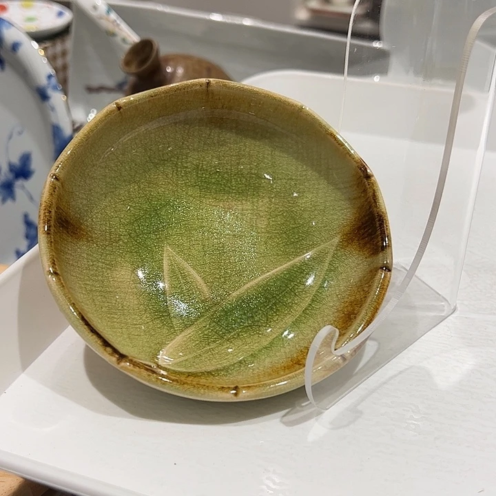 小***歪瓷结晶竹叶子小陶碗一个巨美