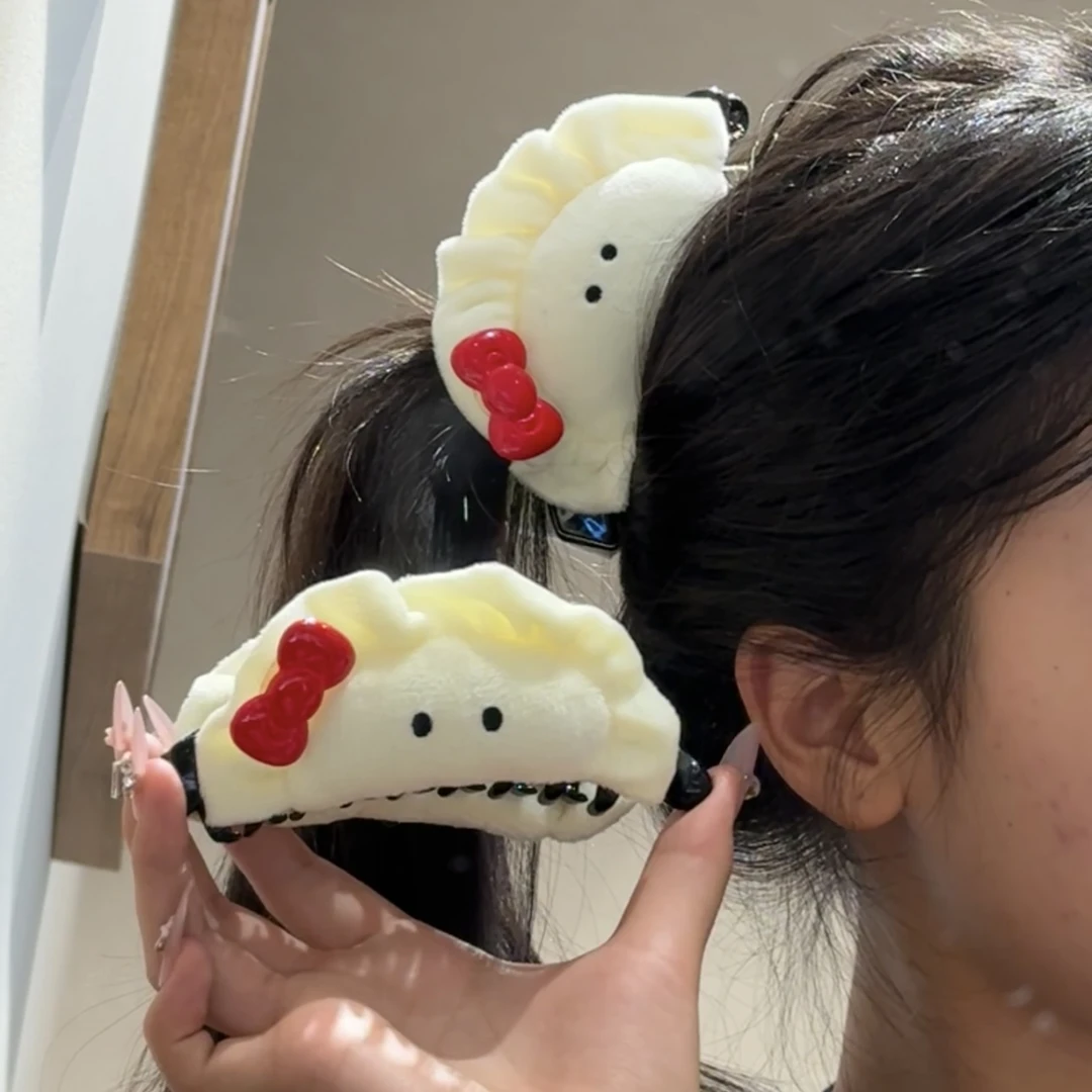 小红色同款可爱呆萌毛绒饺子发夹香蕉夹后脑勺盘发爆款蝴蝶结发卡