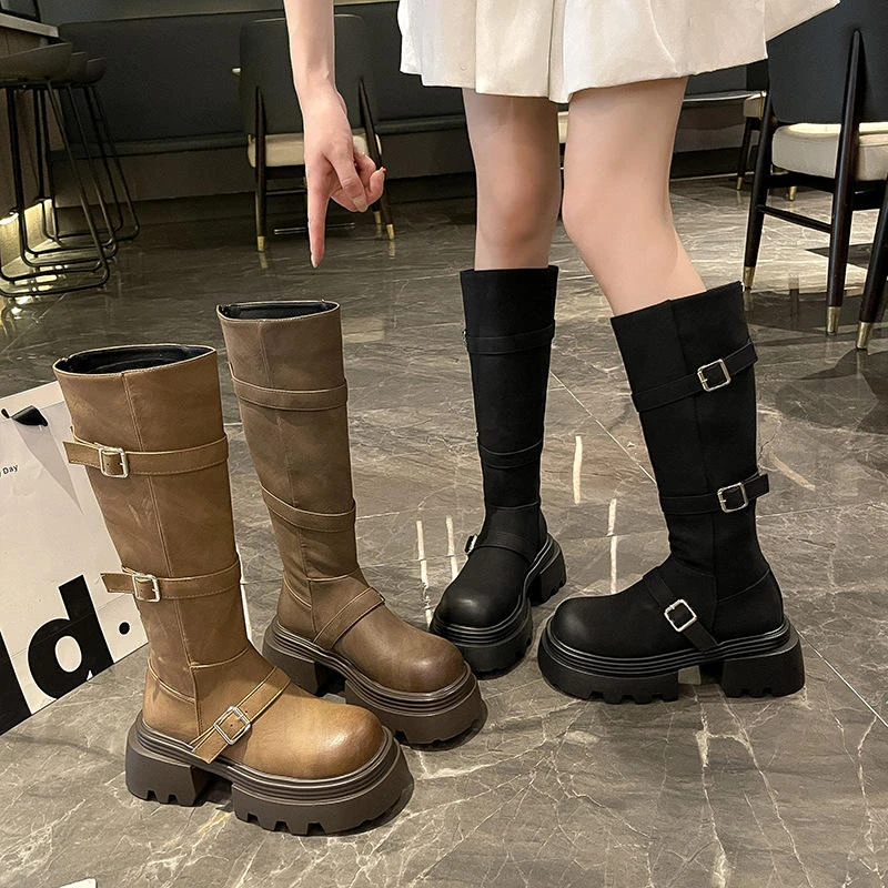 【卜卜】复古经典时尚厚底长筒靴女秋冬气质小个子增高显瘦长靴