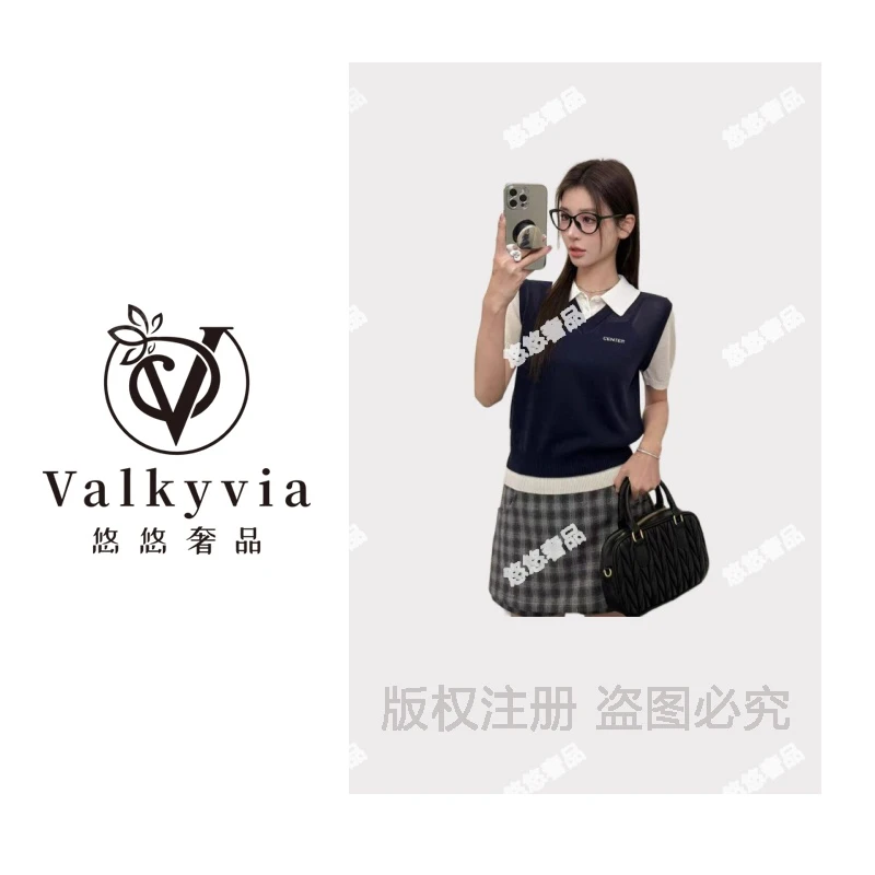 【Valkyvia/悠悠奢品】冰丝假两件polo领学院风撞色针织衫msl493