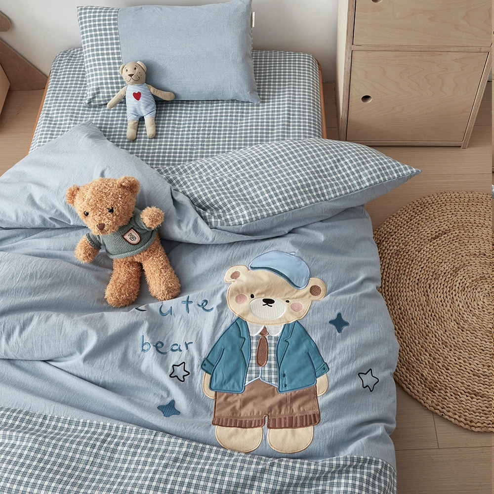 A类全棉水洗棉幼儿园被子三件套入园专用卡通刺绣被褥七件套含芯