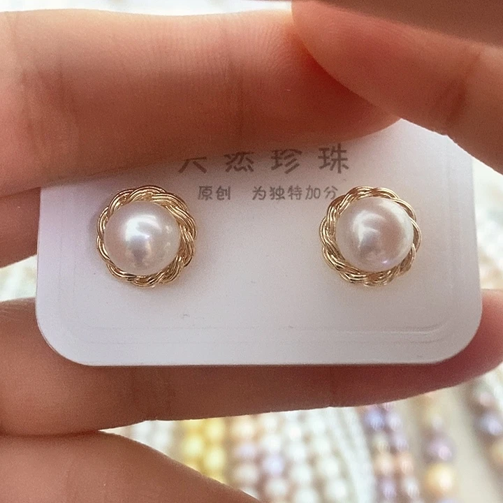 银S925镶嵌耳饰淡水珍珠