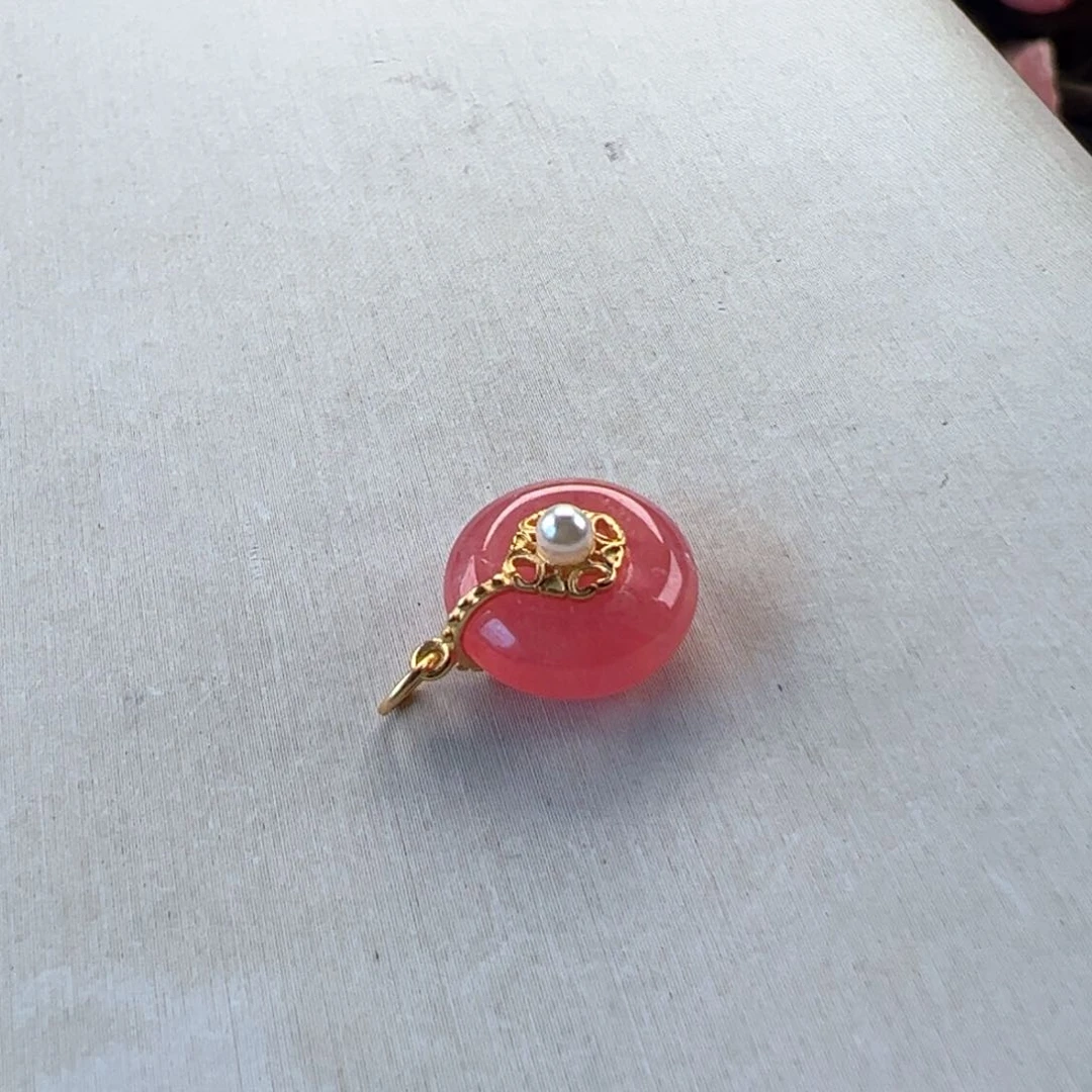 银S925镶嵌菱锰矿（红纹石）吊坠(赠链)