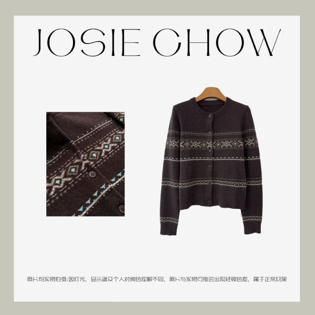JOSIE CHOW【费尔琥珀】女款秋冬新款圆领针织提花开衫。CJ632183