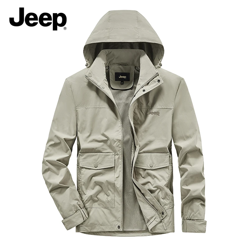 Jeep吉普正品男士秋装外套户外防风连帽宽松运动透气工装休闲夹克