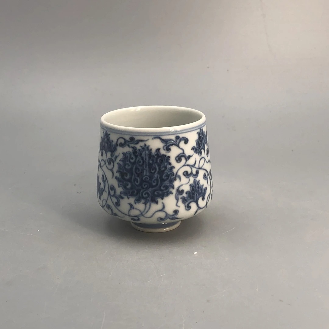 【景德】元煦 青花西番莲小足杯C 陶瓷 yxy0615
