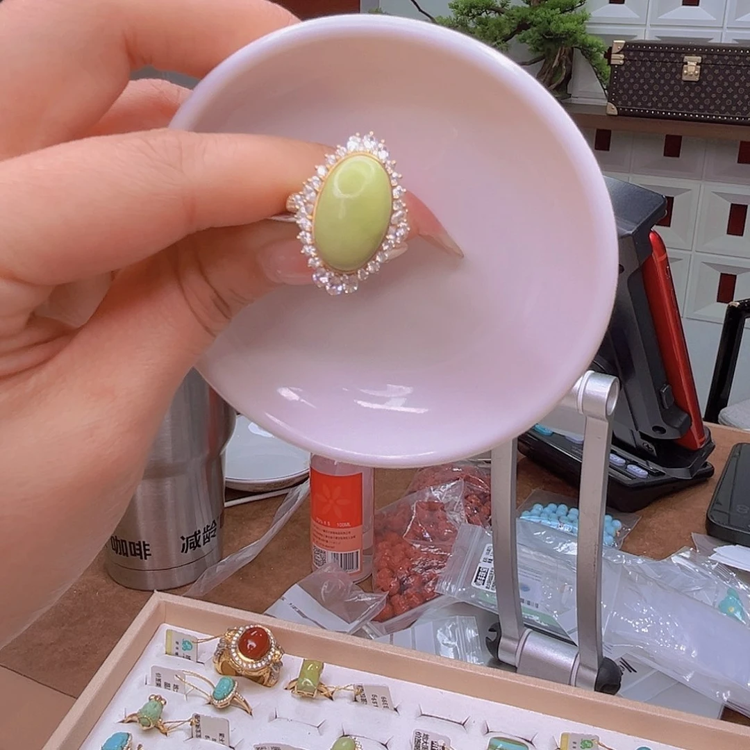 绿松石珠宝奇石18K金镶嵌平*