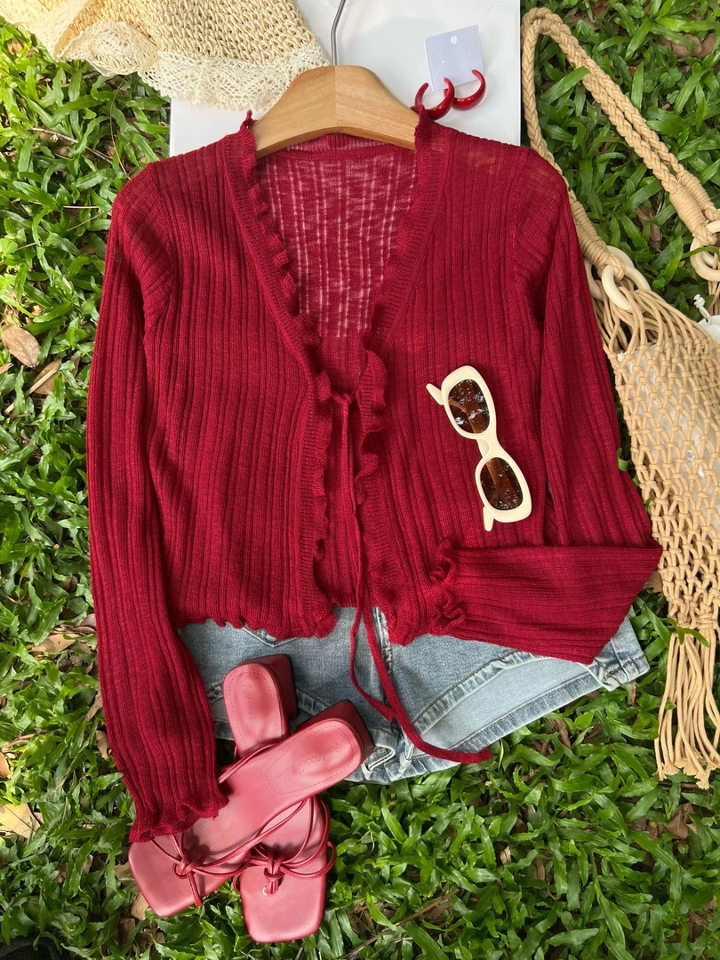 一 一专享【木耳边开衫】防晒长袖开衫针织冰丝温柔百搭披肩