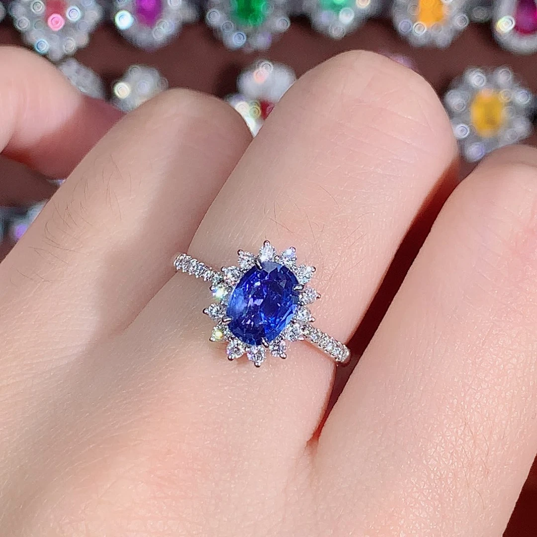 戒指蓝宝石18K金镶嵌1.12ct/天然宝石/七天无理由