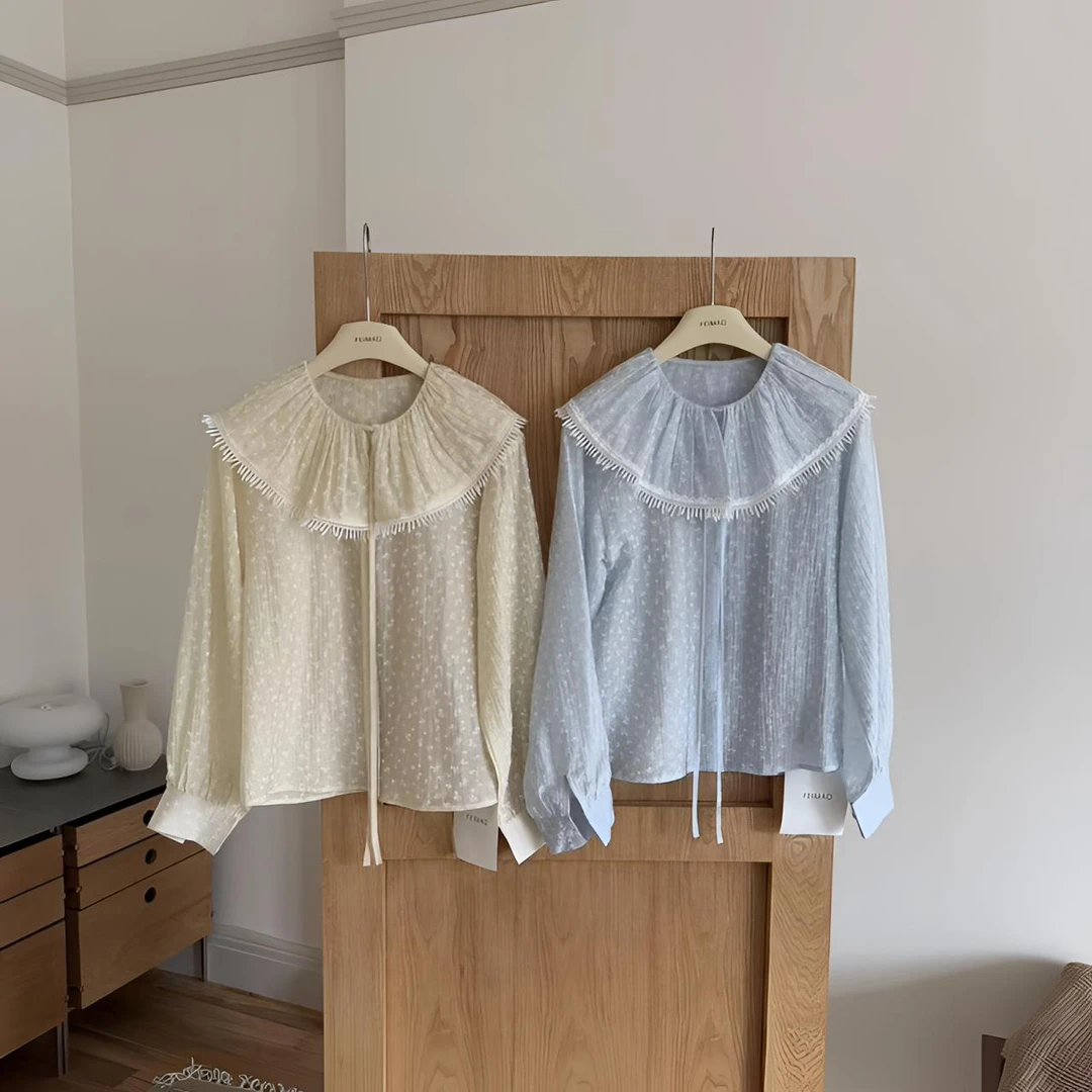 赵小小【温柔气质挂】娃娃领碎花设计感小众不撞款上衣蕾丝25159