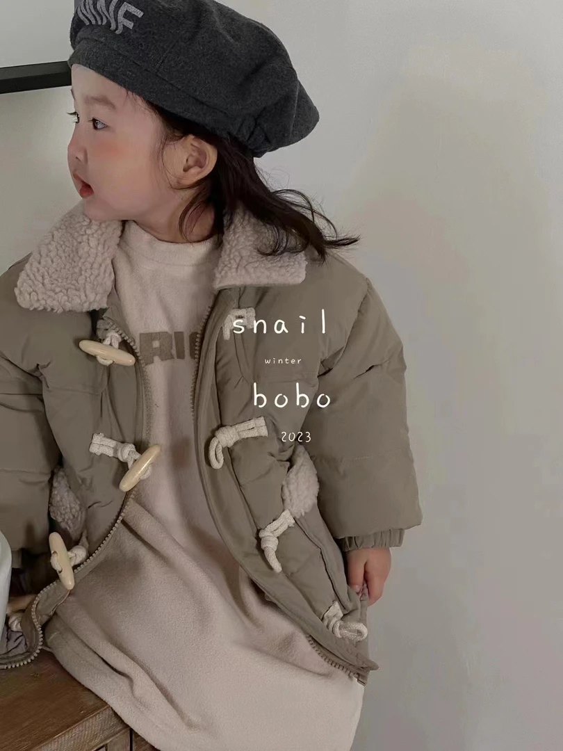 【蜗】卡其绿/红棕 毛翻领羽绒服 3730