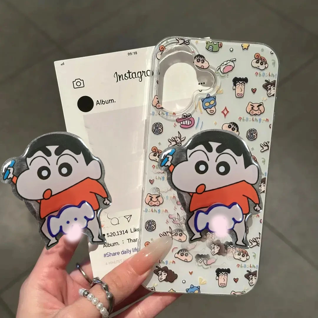 卡通涂鸦小新小象支架适用苹果17/16手机壳华为P70vivo小米oppo