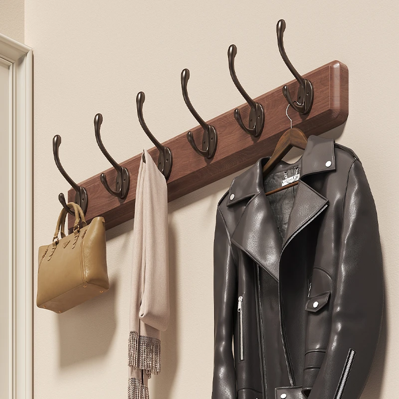 优勤优勤门后挂衣架免打孔壁挂衣服挂钩门口玄关入户钥匙实木挂架