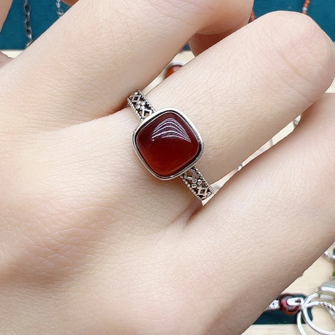 血珀戒指银S925镶嵌天然