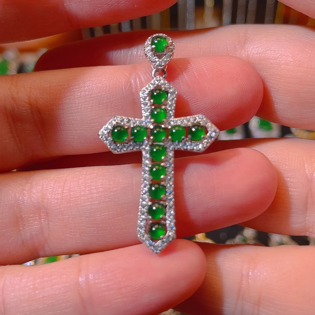 翡翠银S925镶嵌吊坠(不含链)