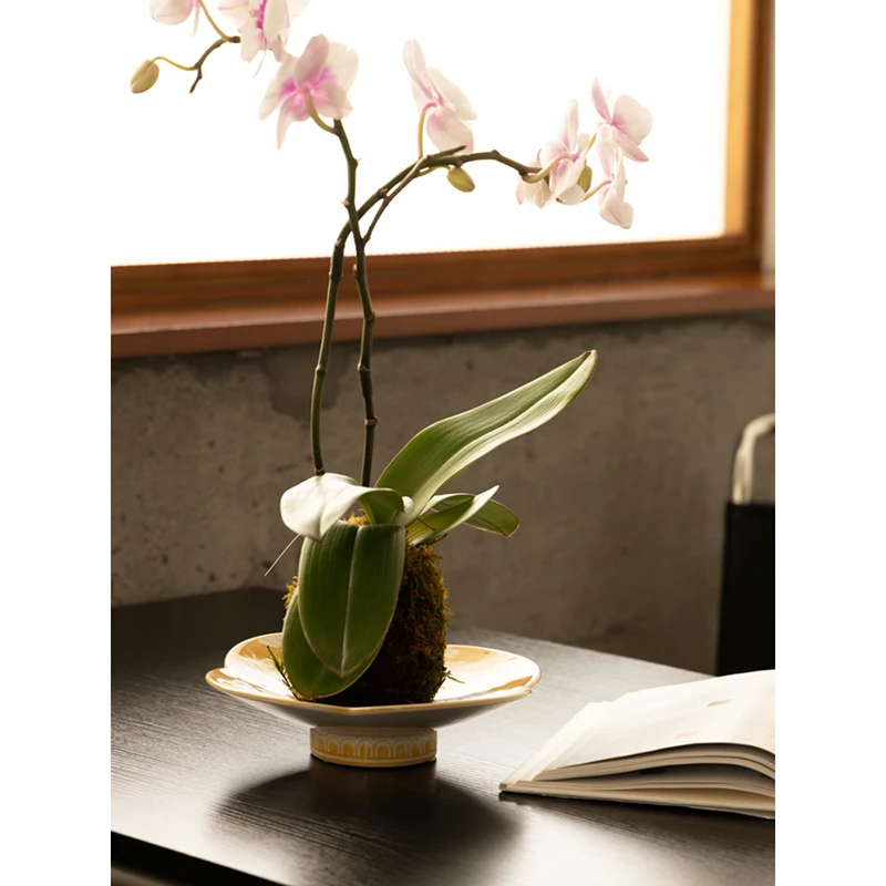 若奈 东方巴黎/玉兰盏高脚托盘花器果盘玄关装饰瓷器摆件卧室客厅