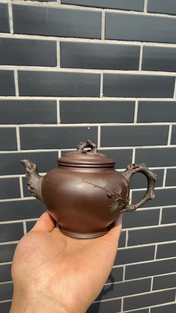 【青松·报春壶】老天青泥 全手工贴树桩  350cc 网孔