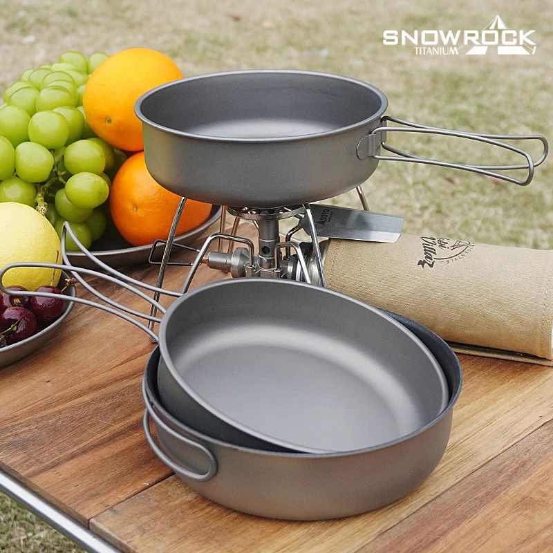 户外纯钛折叠柄平底锅1200ml