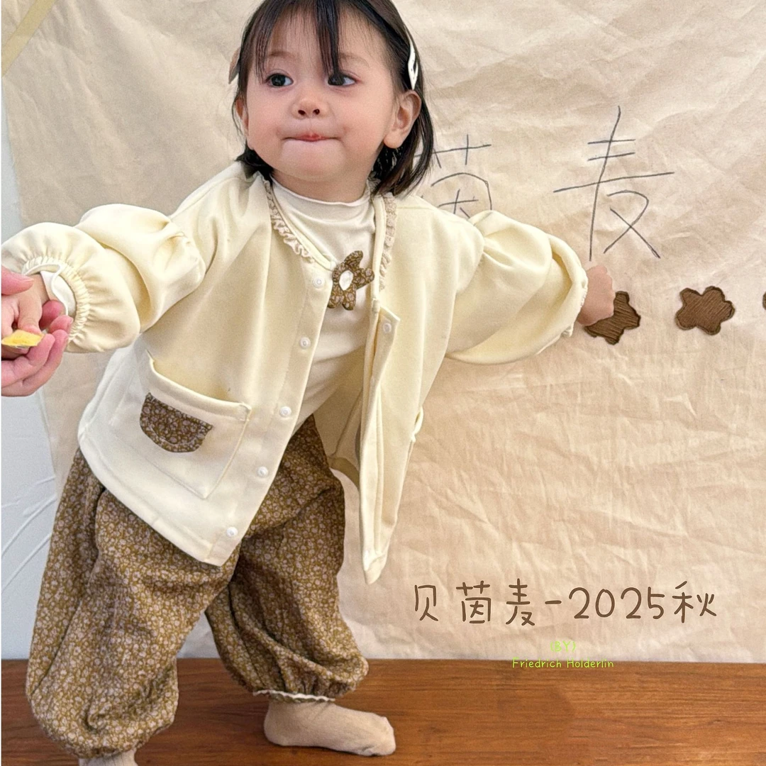 B.Y.WHEAT/贝茵麦秋季新款单层薄婴儿韩版牛仔女宝宝碎花分体套装