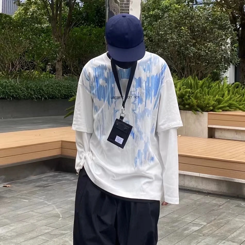 LNG137 未来玩家 男士印花假两件长袖T FBBC001-1 BC001