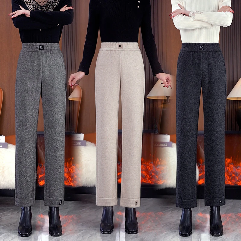 浪莎羊毛尼窄版阔腿裤直筒裤九分女裤加绒裤子女款爆款2025新款