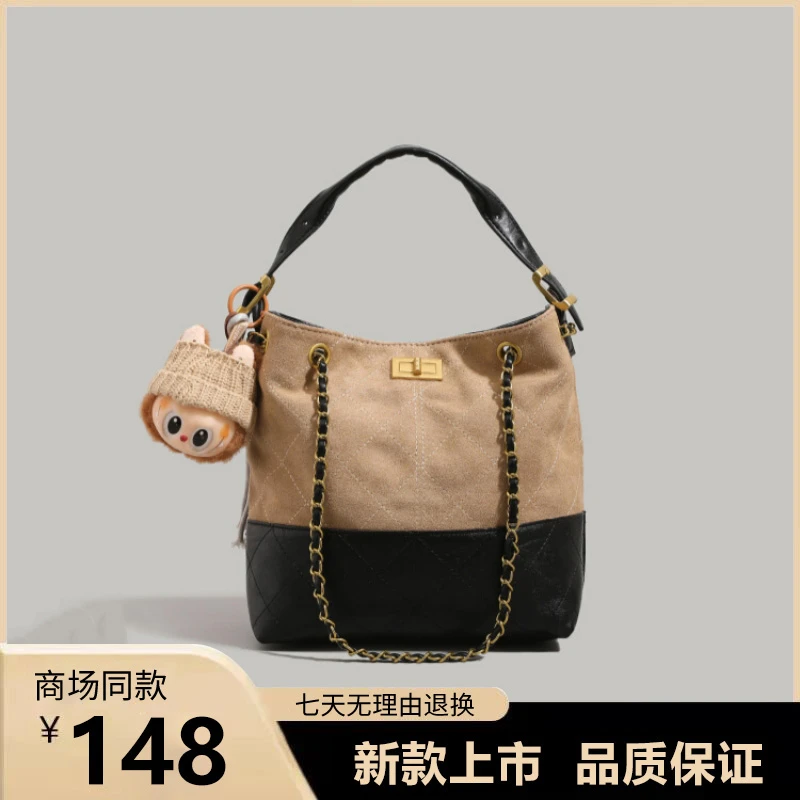 2025新款时尚百搭菱格链条包复古流浪包百搭精致香风托特包中号