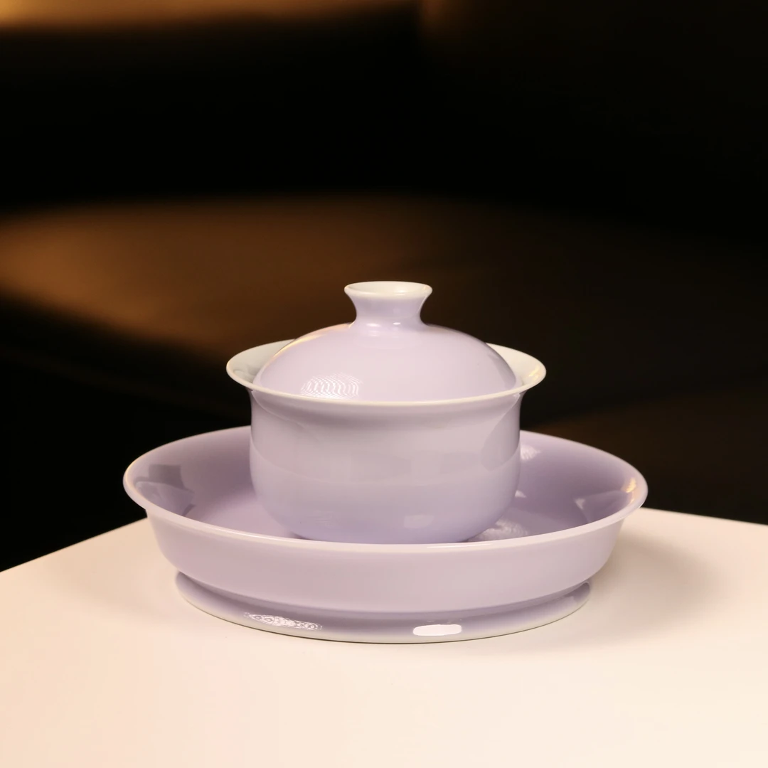 舒月 景德镇原矿单色釉春日嫣紫薄胎盖碗 茶具 150ml