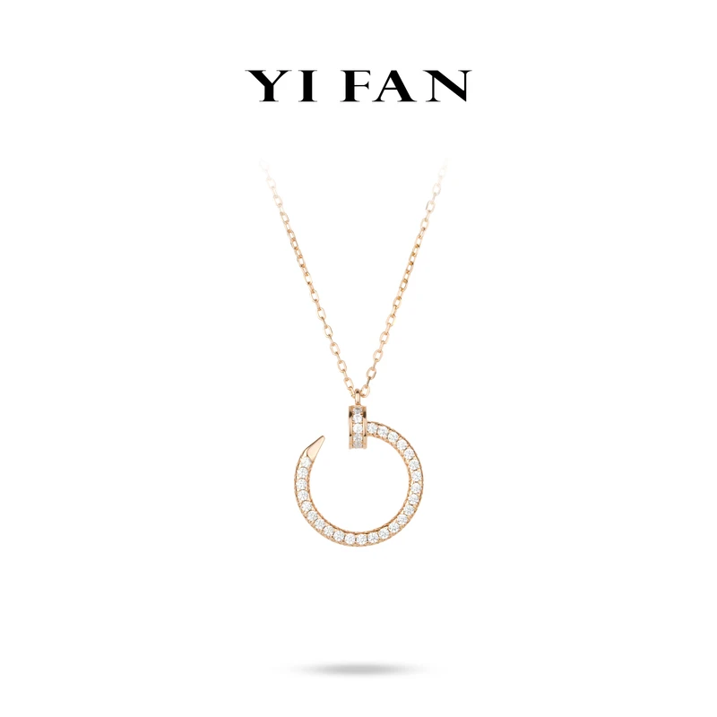 坠链均925银合成锆石 20551-香槟金满钻钉子百搭项链