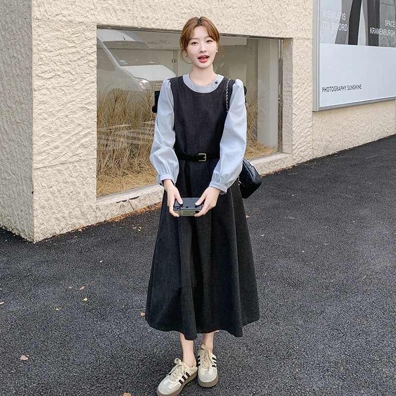 高知穿搭气质连衣裙女春秋2025新款法式赫本风假两件正装长裙