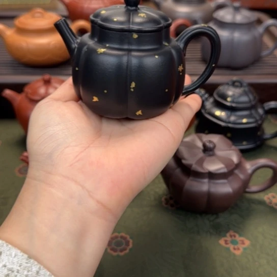 紫砂茶壶繁花焐灰洒金