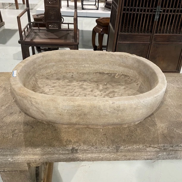 汉白玉石盆摆件 （运费物流到付）