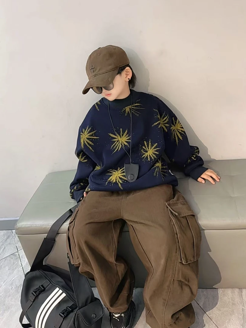 加绒——儿童保暖卫衣印花休闲纯色宽松男童卫衣字母常规中大童长袖