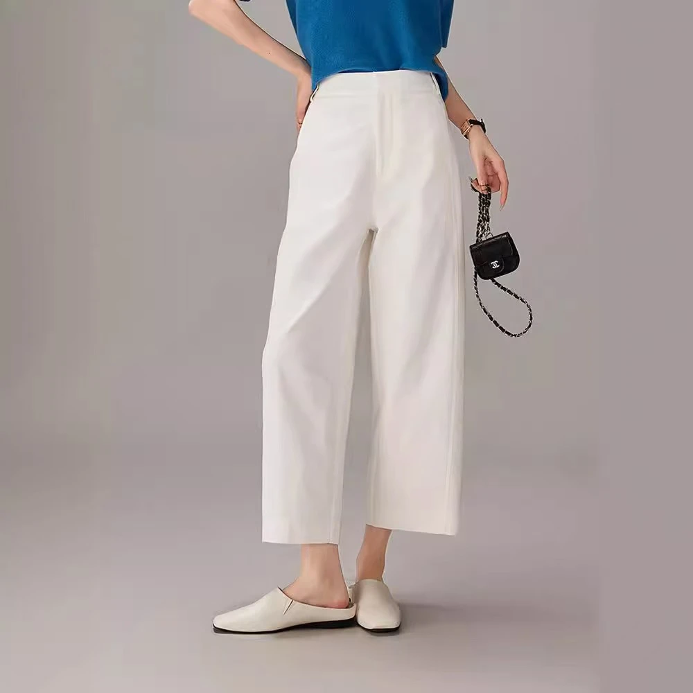 天山九分直筒镰刀阔腿裤2025春夏新款女式时尚高腰宽松休闲裤