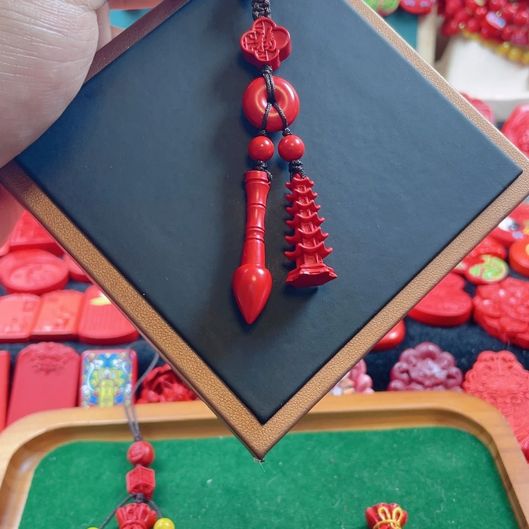 天然辰砂含辰砂工艺品文昌笔文昌塔钥匙扣