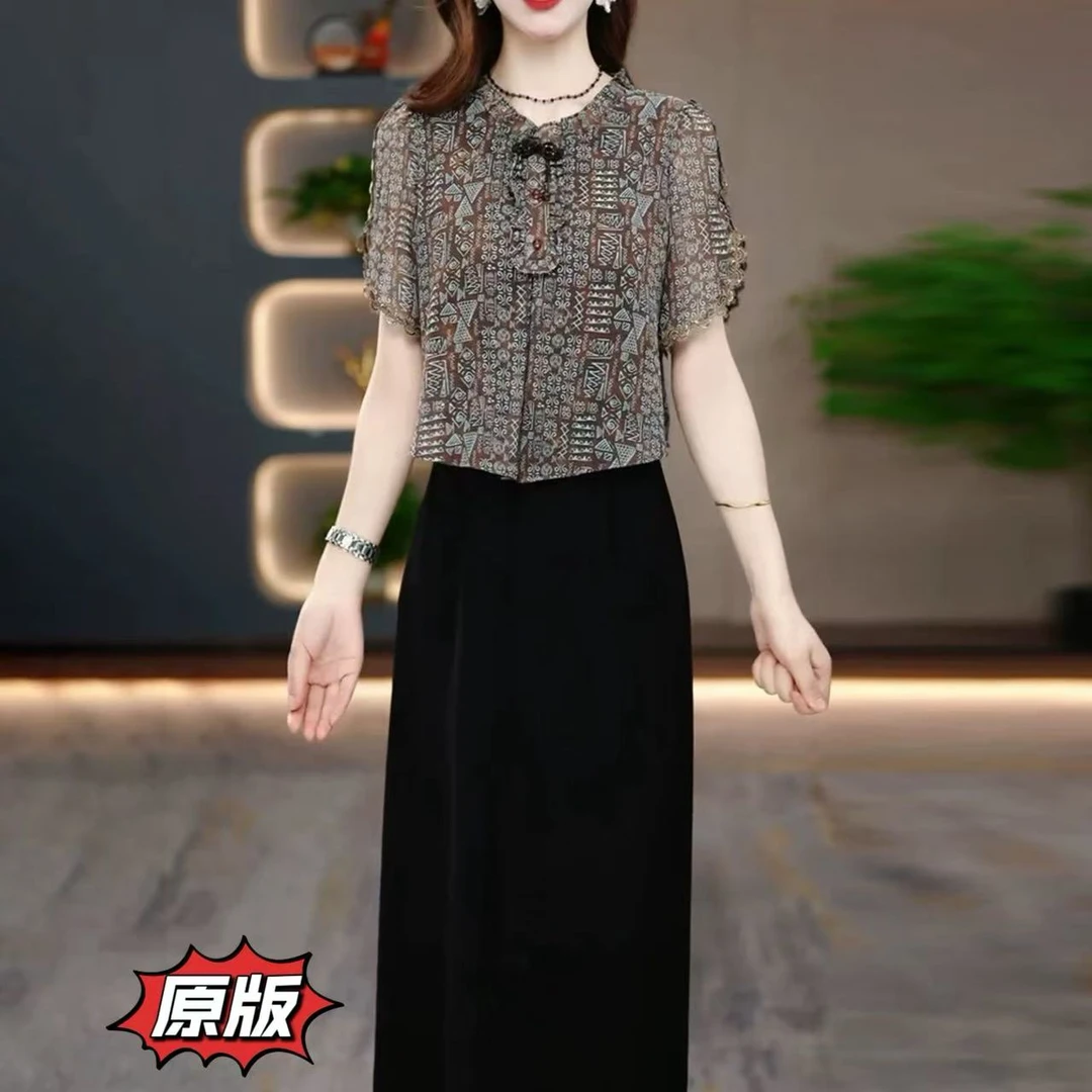 高档琉璃丝时尚假两件连衣裙2025夏季新款显瘦遮肉洋气减龄礼服裙