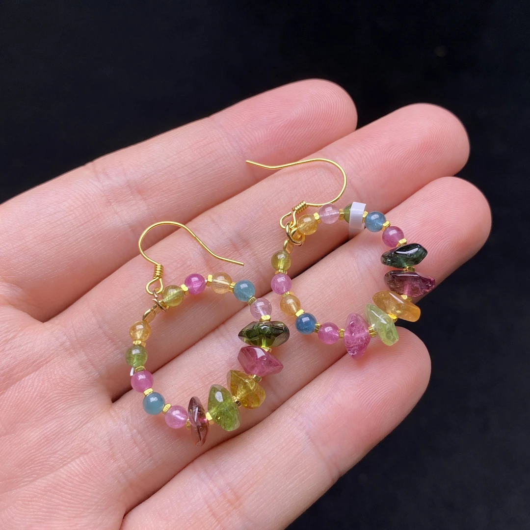 【熊总夫妇】碧玺S925银切角随形耳环-多样性发一对