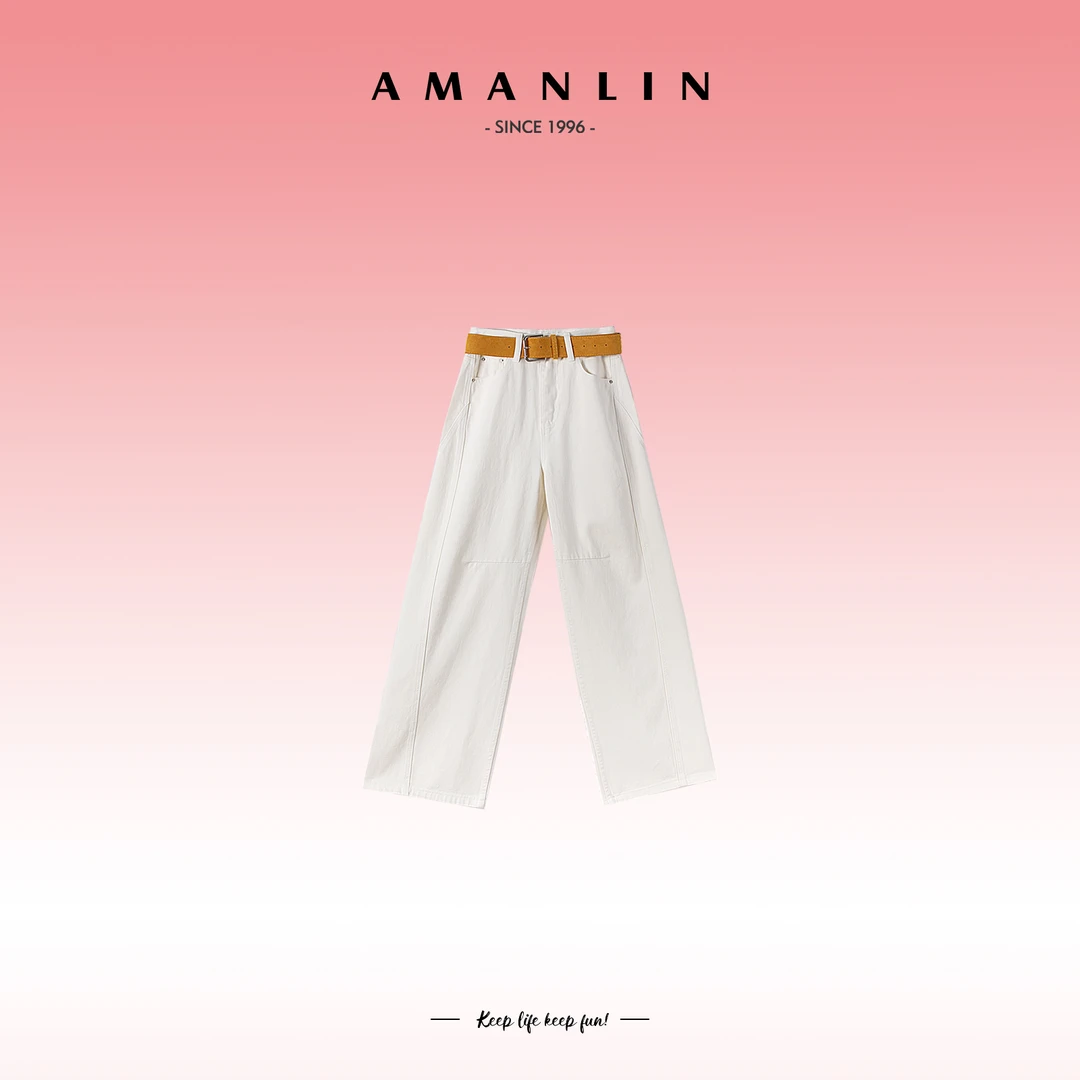AMANLIN/阿谩琳欧若风春穿搭高腰纯色百搭直筒长裤牛仔裤F595558