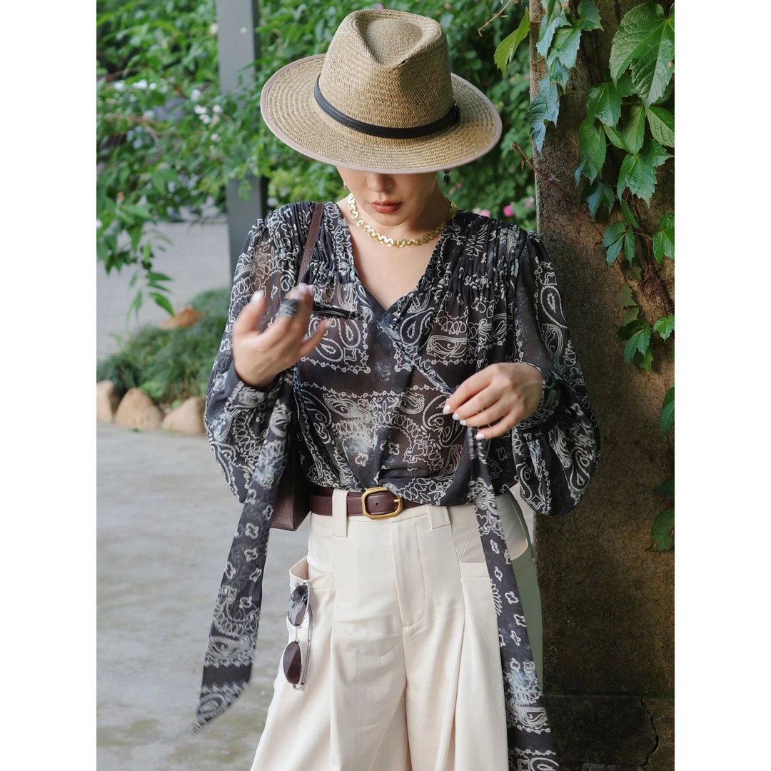 【情迷摩纳哥】南法度假风异域印花波西米亚娃娃装A摆宽松衬衫
