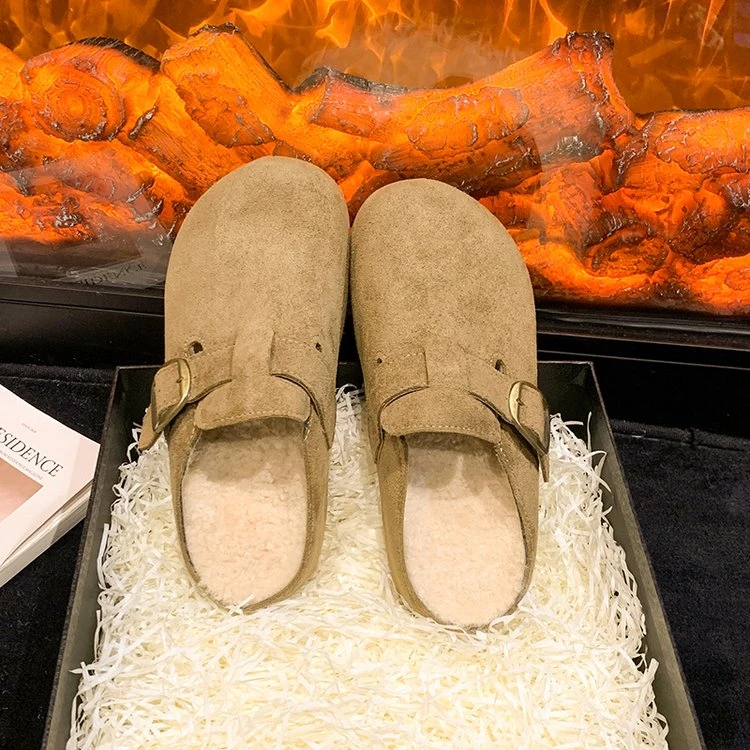 内增高勃肯新款鞋加绒包头半拖气质冬季勃肯鞋牛反绒洞洞鞋K188