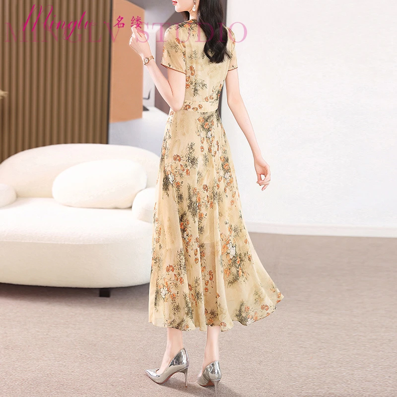 新中式国风大摆连衣裙夏季2025新款复古显瘦气质减龄改良减龄长裙