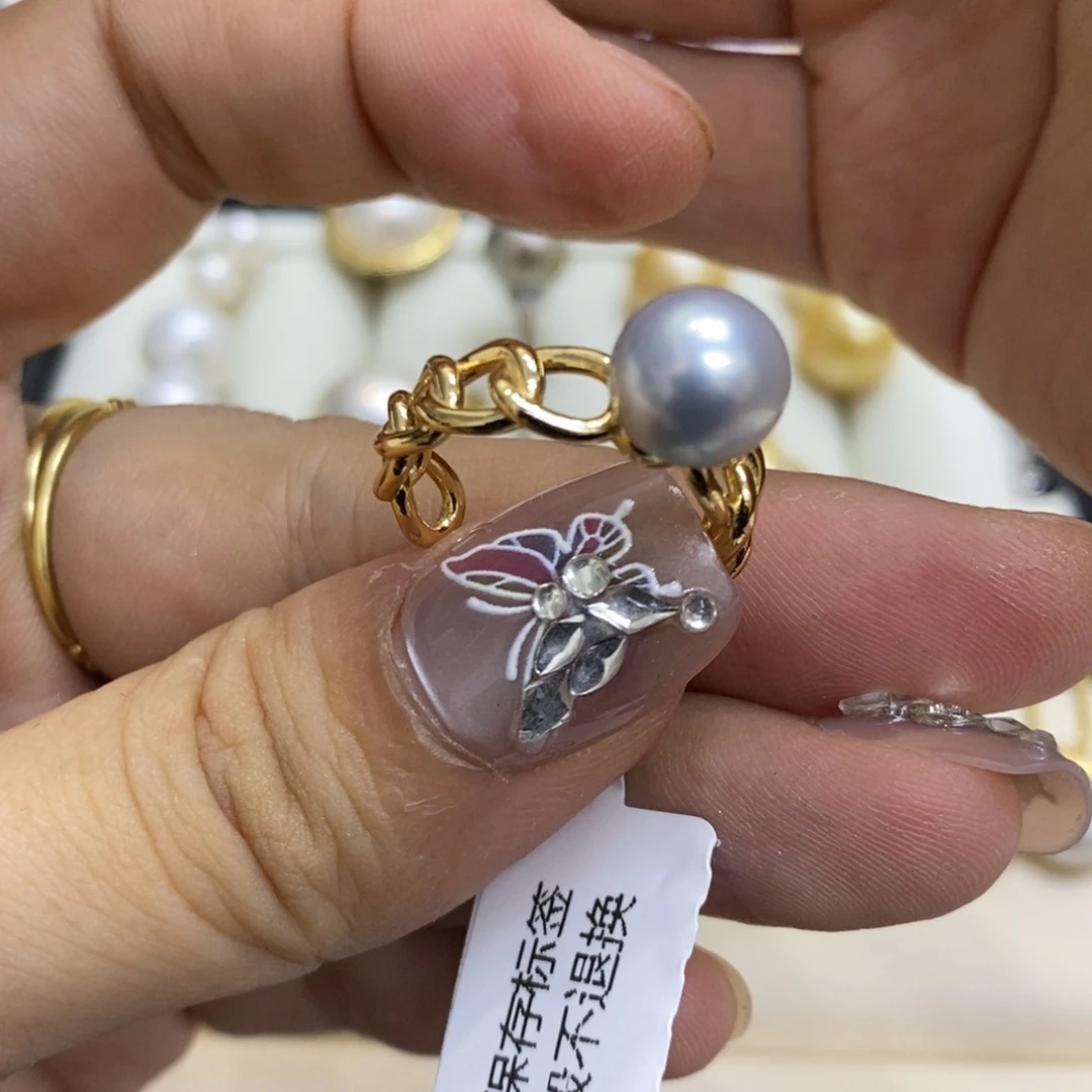 戒指银S925镀金镶嵌淡水珍珠
