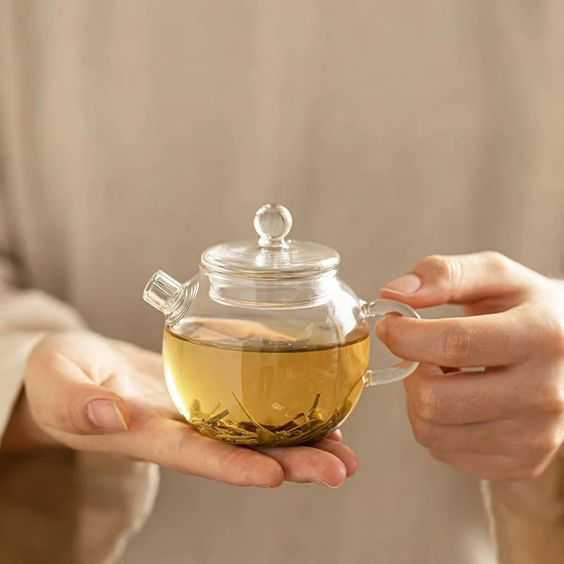 国潮新款玻璃精致小茶壶家用养生泡茶壶耐热玻璃带盖壶花茶道用具