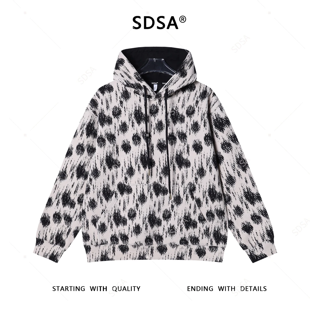 SDSA男士秋冬新款痞帅男装宽松撞色印花抽绳连帽卫衣百搭高街上衣