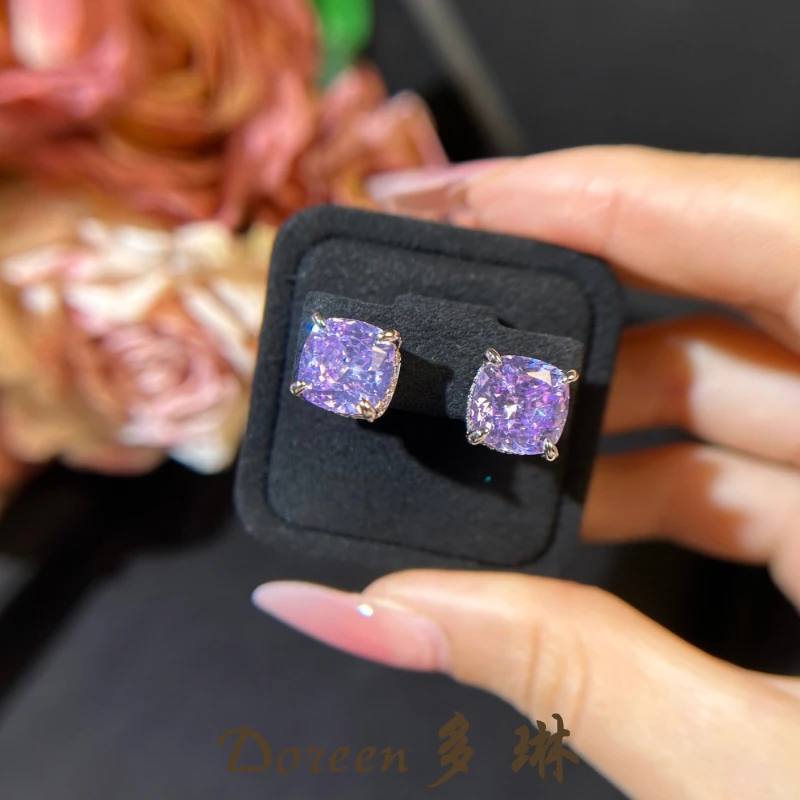 铜合金耳饰 紫色牛头方耳钉NW8803