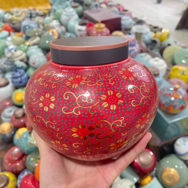 一斤装向日花描金茶叶罐密封罐储物罐a212