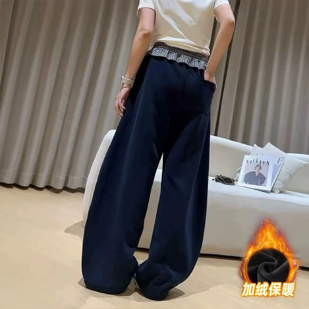 女童秋冬格子花边加绒弯刀裤舒适休闲韩版一体绒