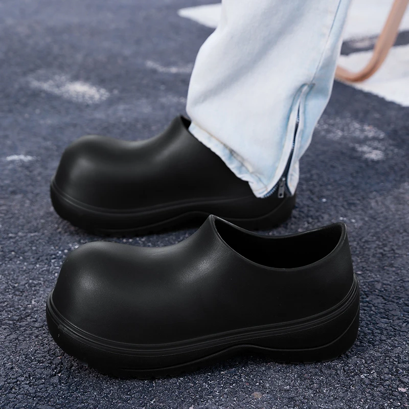 春季新款德比鞋小众大头皮鞋EVA防水厨师劳保鞋男鞋包头休闲皮鞋