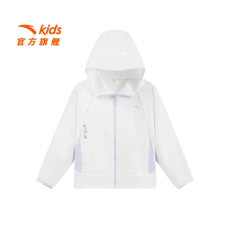 安踏儿童女小童运动上衣2025夏季款透气舒适儿童防晒衣连帽薄外套