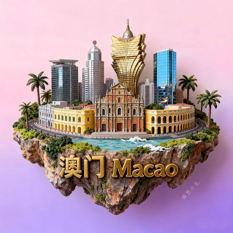 葡式风情澳门金属浮雕冰箱贴 大三巴玫瑰堂前地文创旅游纪念手信