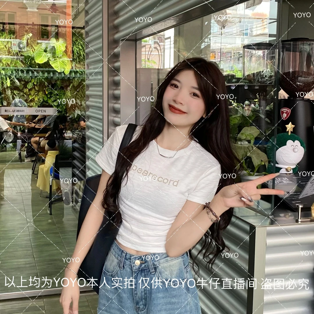 YOYO自制【字母烫金】夏季新款显瘦辣妹设计感小众上衣短袖T恤